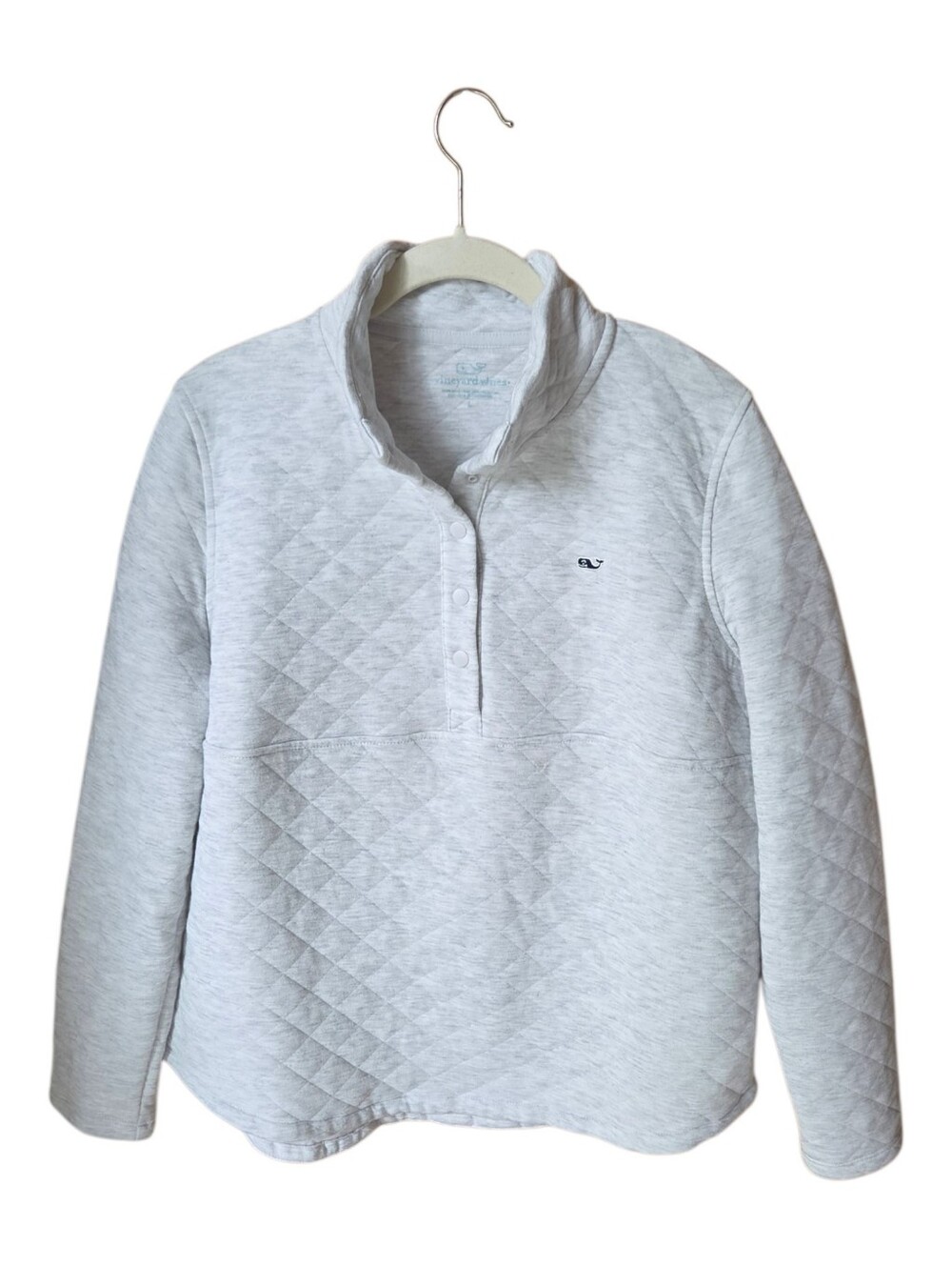 Vineyard Vines Diamond Quilted Grey Quater Snap Mock Neck Pullover Top Large